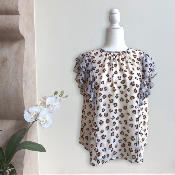 Ann Taylor Tops - Ann Taylor Leopard Animal Print Flutter Sleeve Blouse Top Women Size M